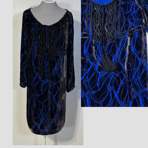 Antik Batik Dress Women’s Size XS Black Blue Velvet Flocked Embroidered Cocktail